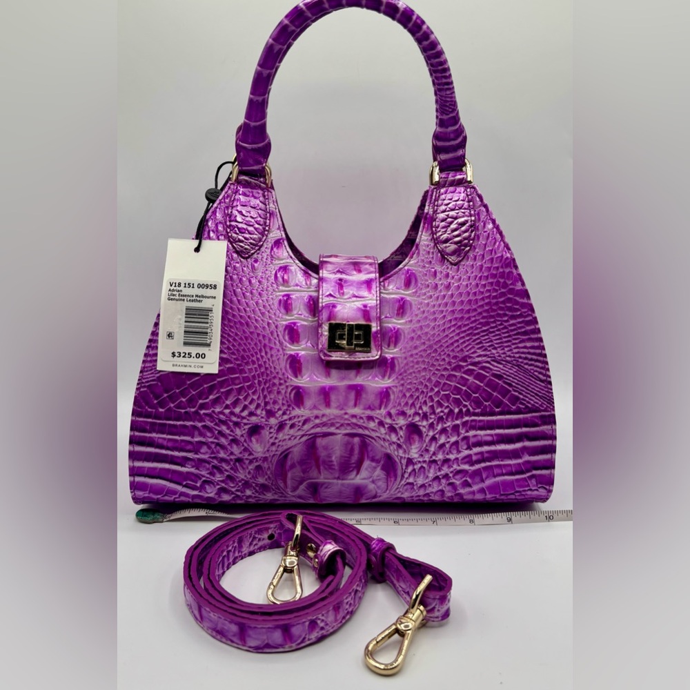 NWT Brahmin Adrian Satchel Lilac Essence Melbourne Crocodile Leather Bag - Picture 10 of 15